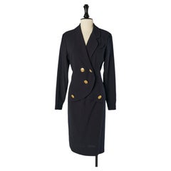 Navy blue crêpe cocktail dress CHANEL Boutique