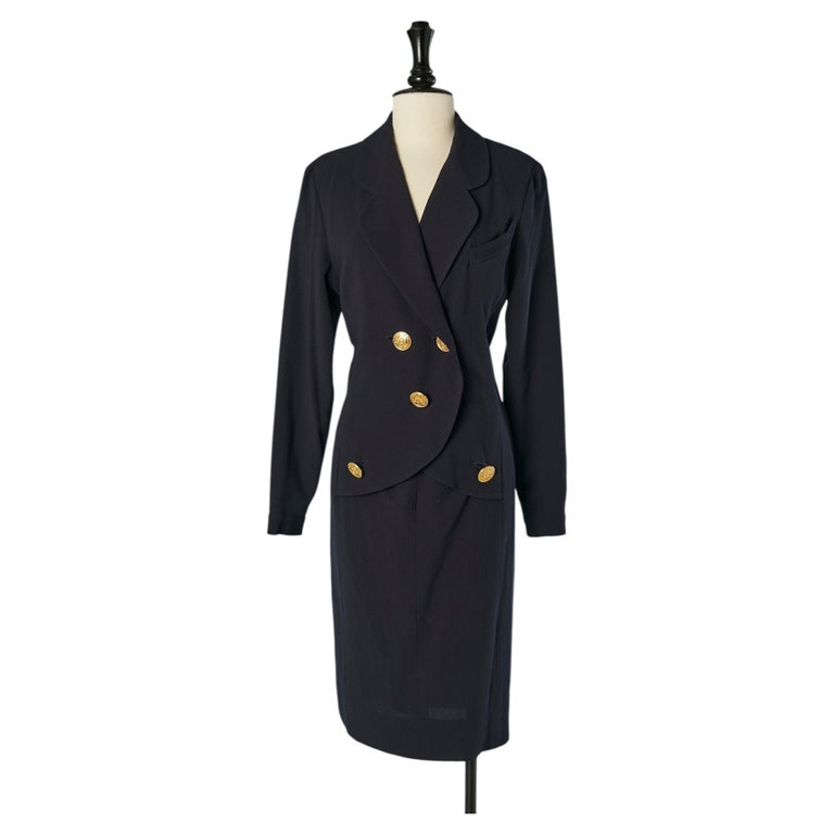 Navy blue crêpe cocktail dress CHANEL Boutique For Sale at 1stDibs