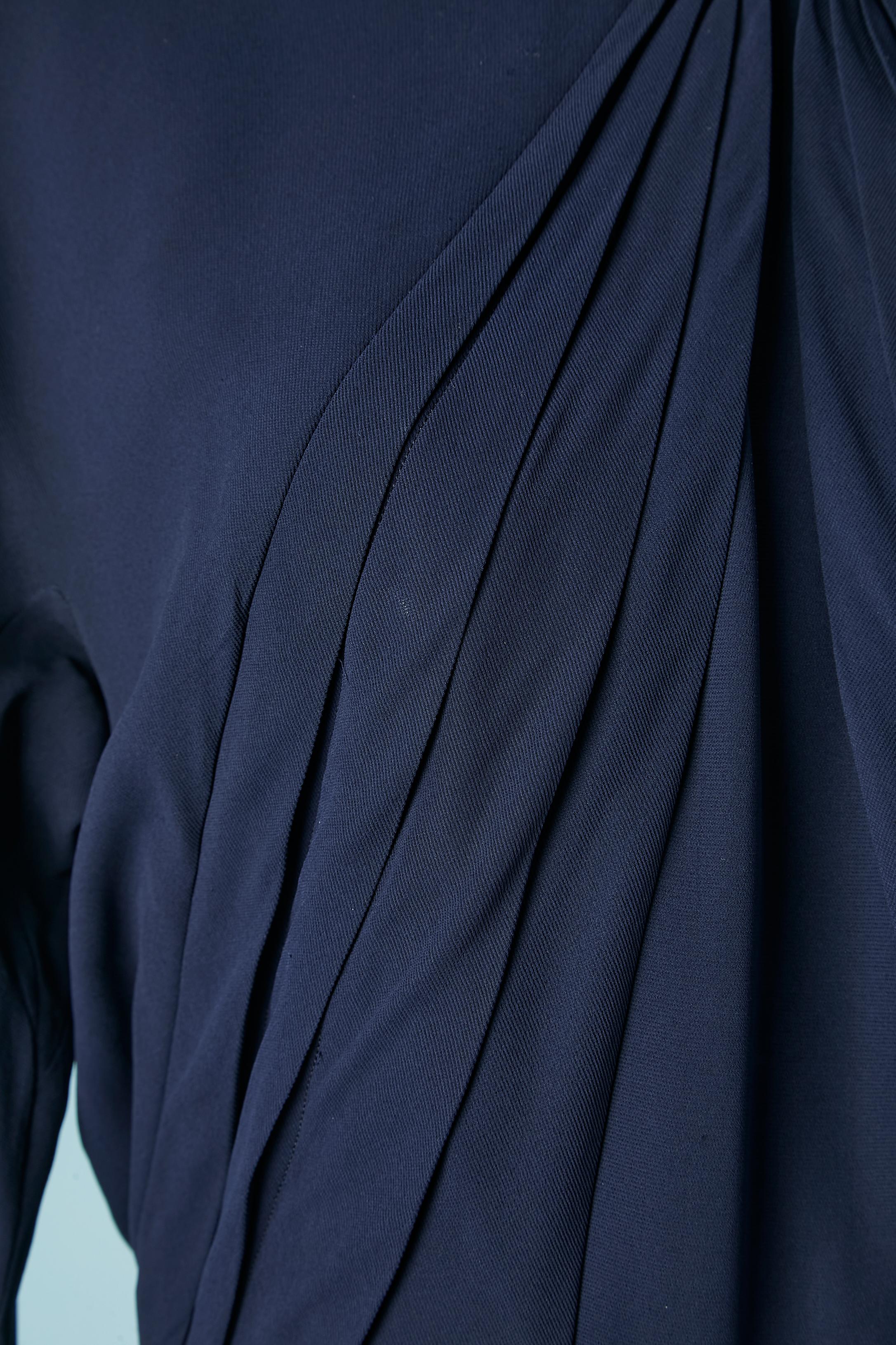 Nero Abito da cocktail in crepe blu navy con pieghe sul busto Jeanne Lanvin Castillo in vendita