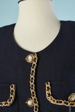 Navy blue crêpe cocktail dress with gold chain piping Versus Gianni Versace