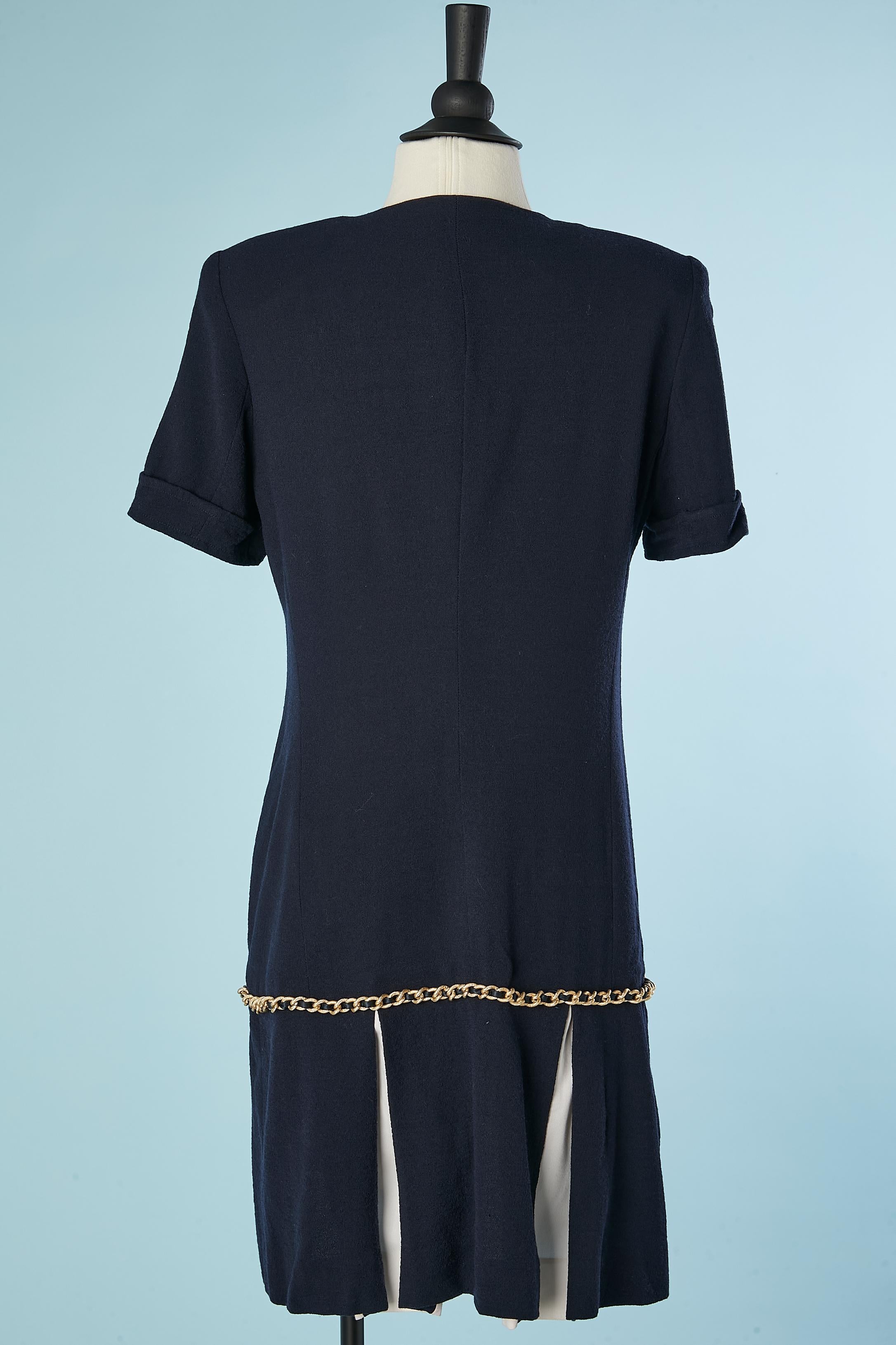 Navy blue crêpe cocktail dress with gold chain piping Versus Gianni Versace  For Sale 1