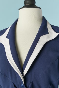 Navy blue crepe dress with white details and bow Thierry Mugler