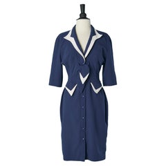 Abito in crêpe blu navy con dettagli bianchi e fiocco Thierry Mugler