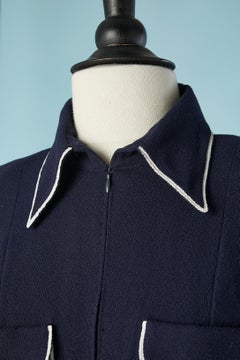 Navy blue crêpe dress with white hand painting piping  Roberta Di Camerino