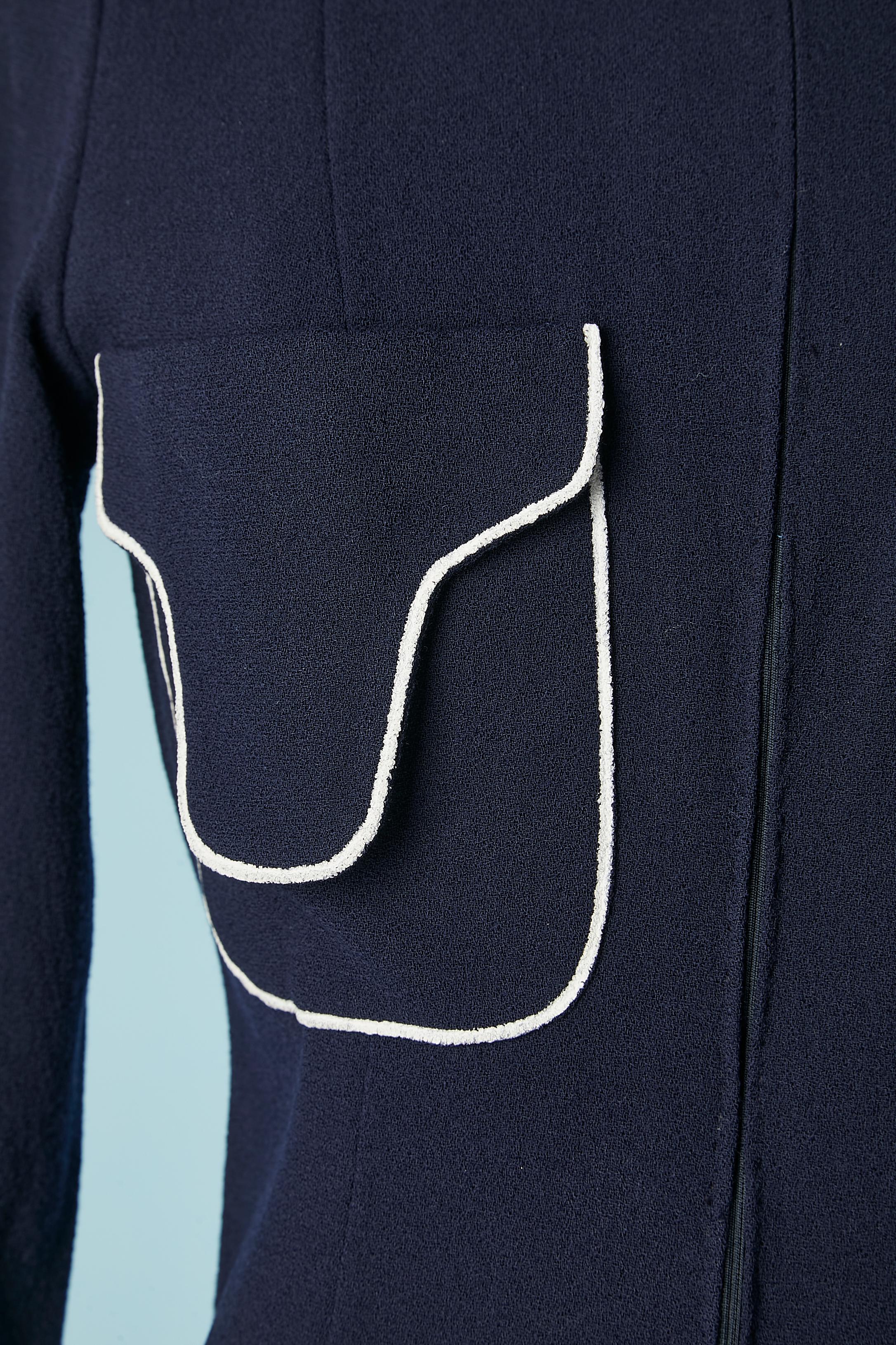 Marineblaues Crêpe-Kleid mit weißer handgemalter Paspel  Roberta Di Camerino (Schwarz) im Angebot