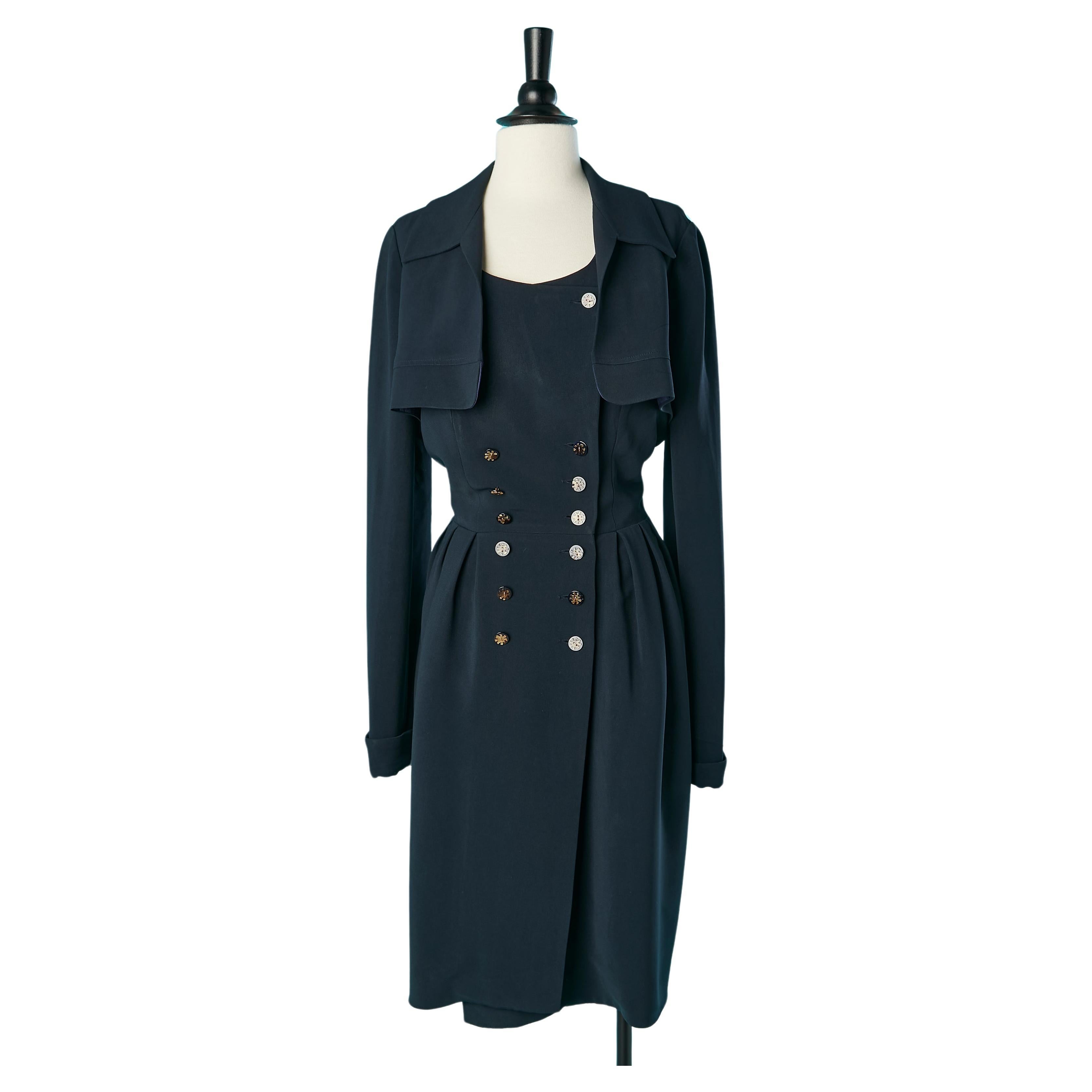 Navy blue double-breasted coat-dress Karl Lagerfeld for Chloé  For Sale
