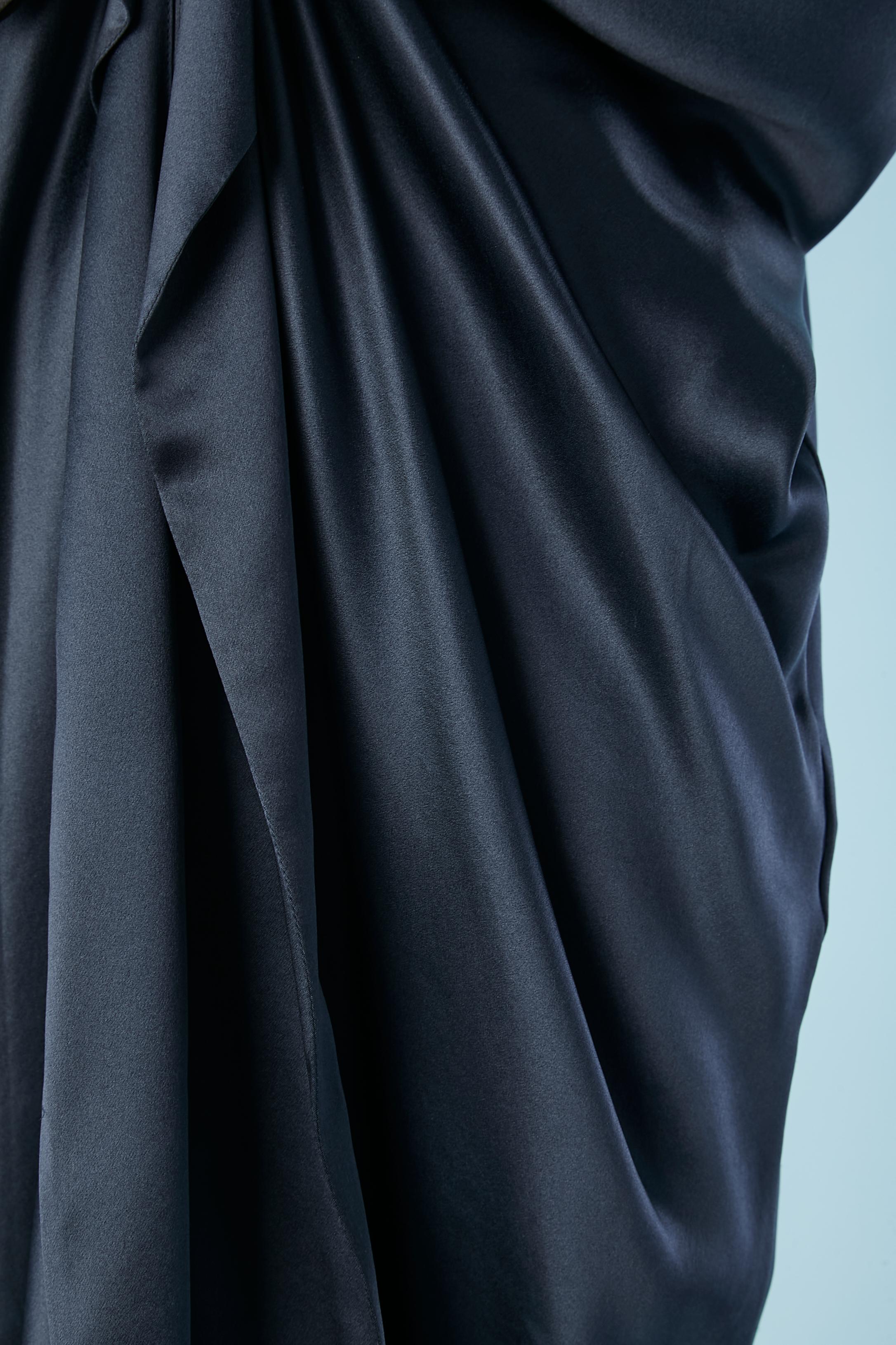 Robe de cocktail drapée bleu marine avec nœud en satin noir Lanvin d'Alber Elbaz  Pour femmes en vente