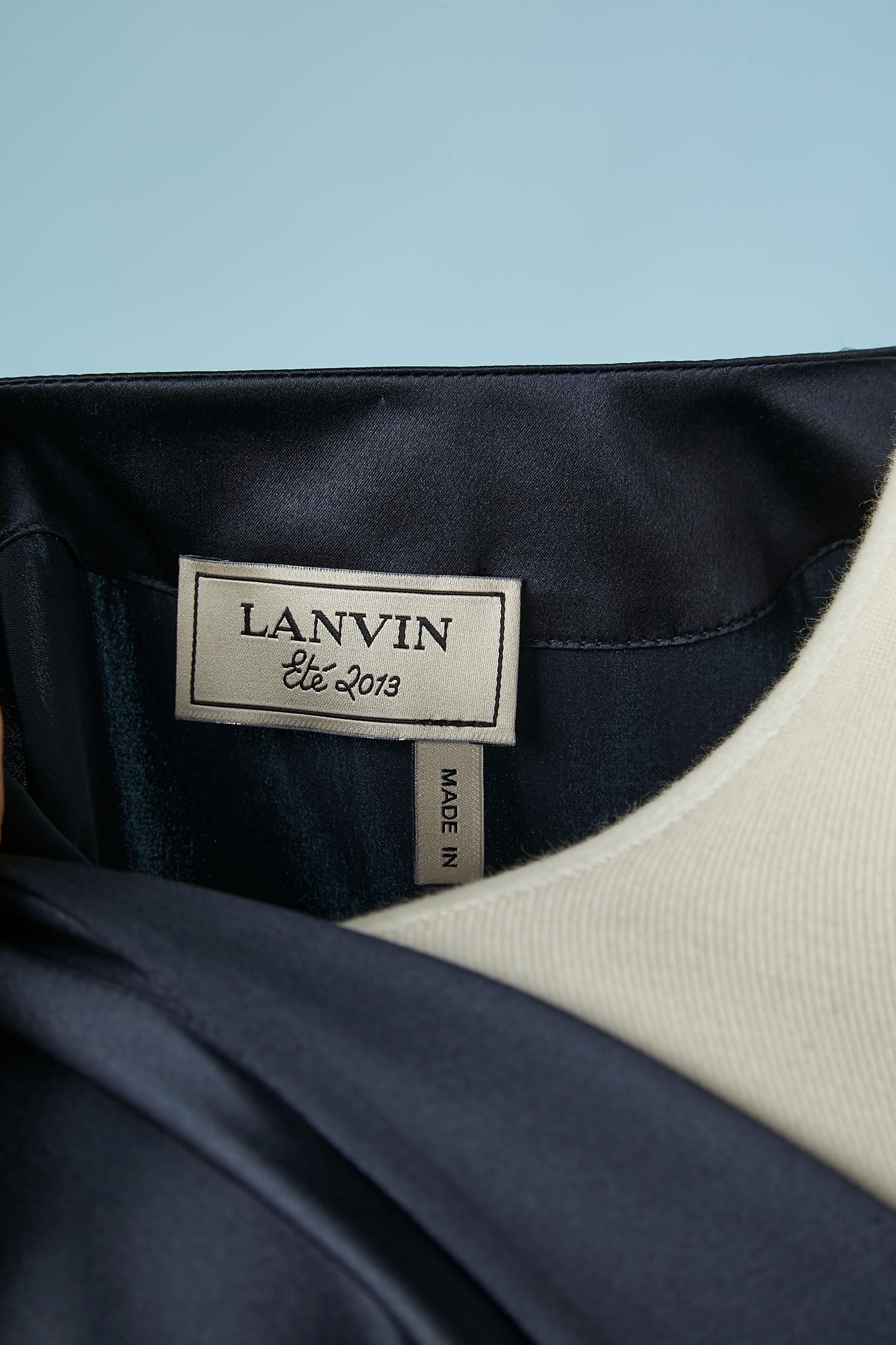 Navy blue draped cocktail dress with black satin bow Lanvin by Alber Elbaz  For Sale 3