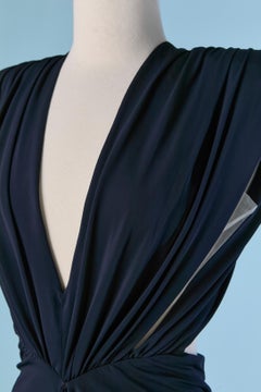 Navy blue draped jersey backless evening dress ALEXANDRE VAUTHIER