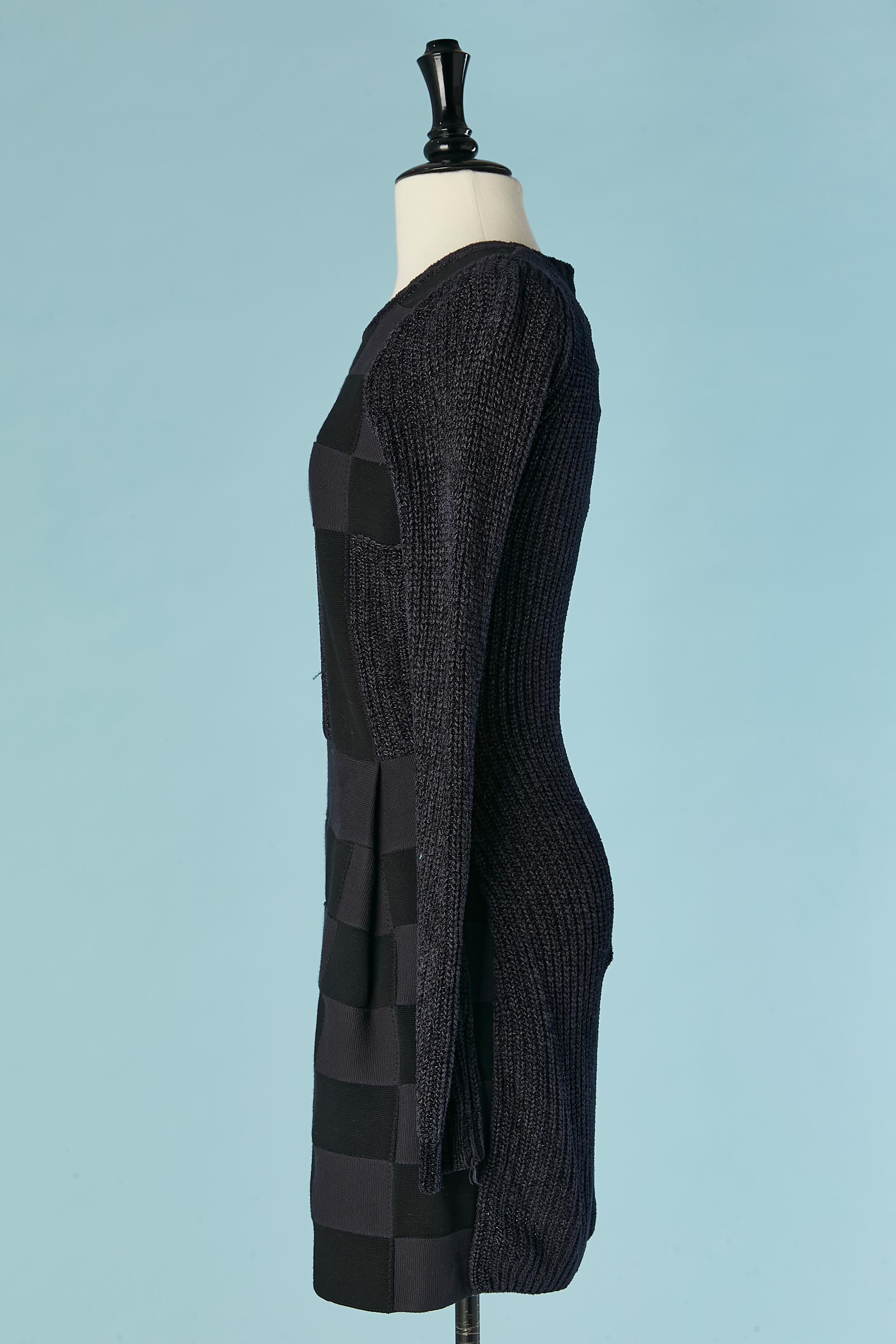 Navy  blue dress make of different knit patchwork KENZO In Excellent Condition For Sale In Saint-Ouen-Sur-Seine, FR