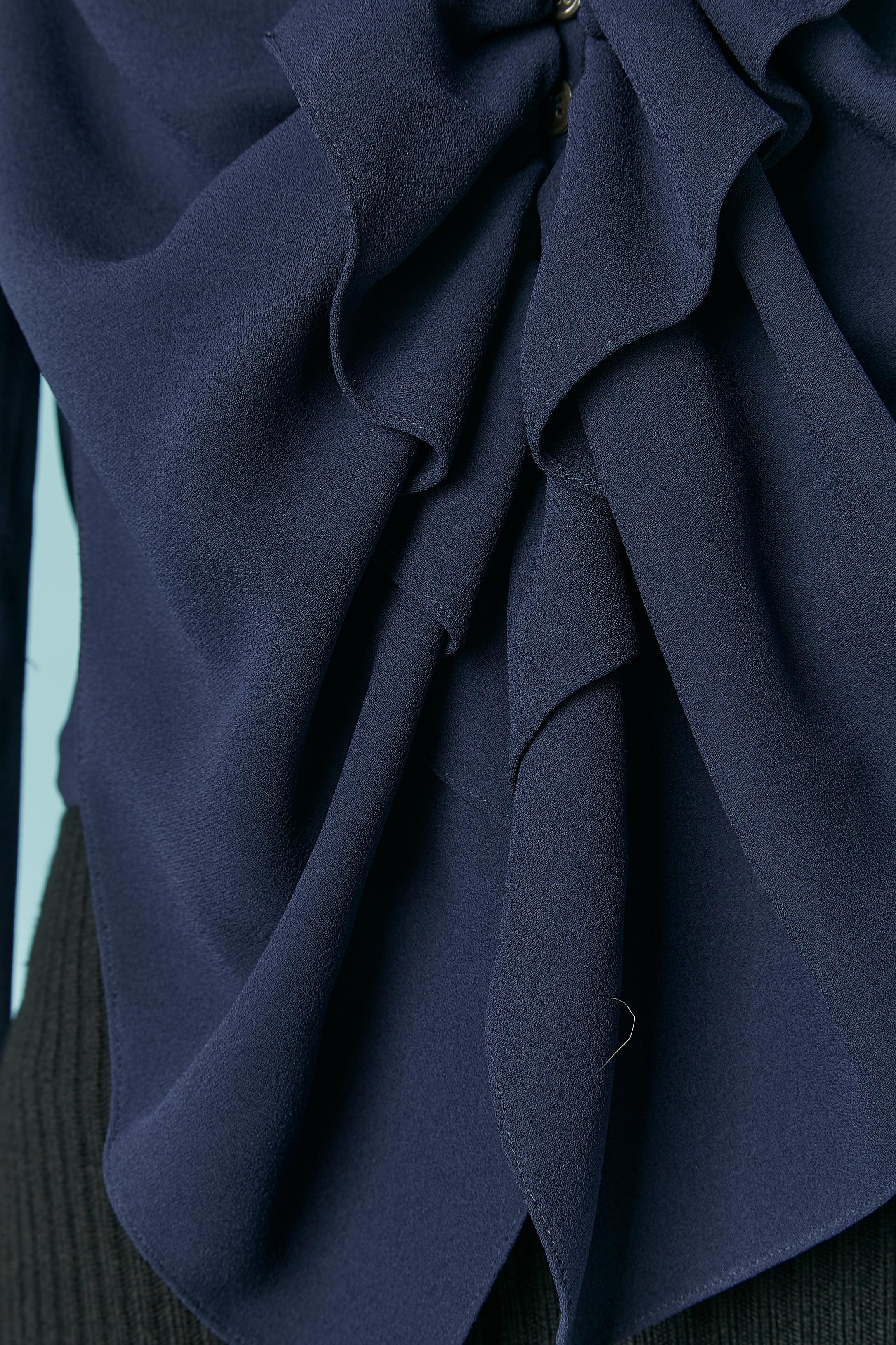 Noir Robe bleu marine à volants et nervures de laine autour des hanches John Galliano en vente