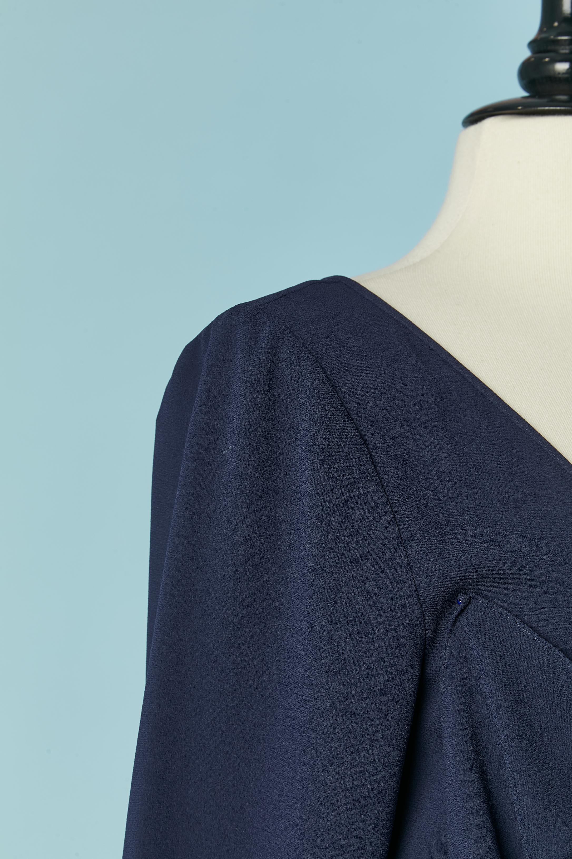 Robe bleu marine à volants et nervures de laine autour des hanches John Galliano en vente 1