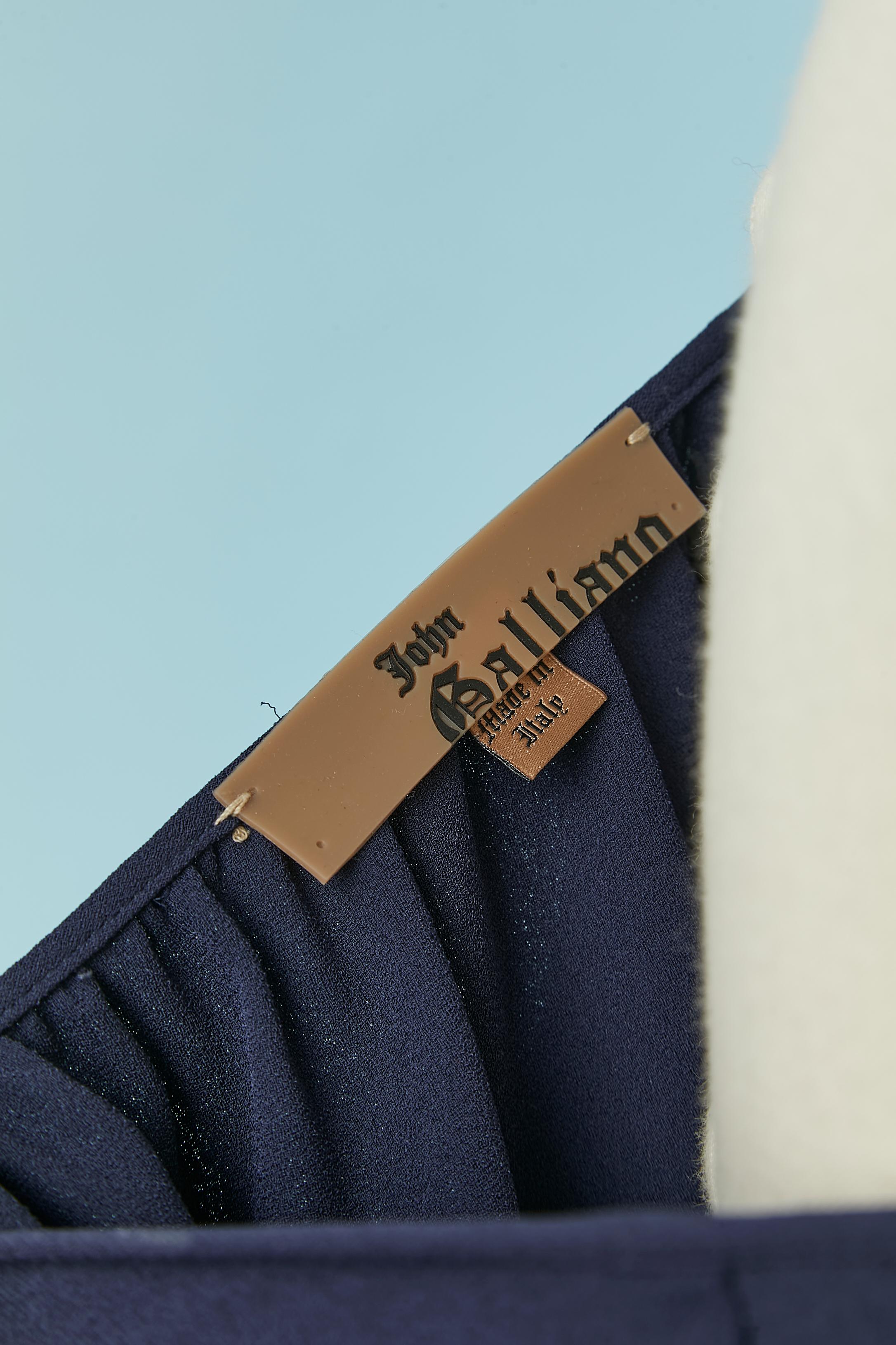 Robe bleu marine à volants et nervures de laine autour des hanches John Galliano en vente 4