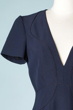 Navy blue dress with short sleeve and cutwork Alexander McQueen