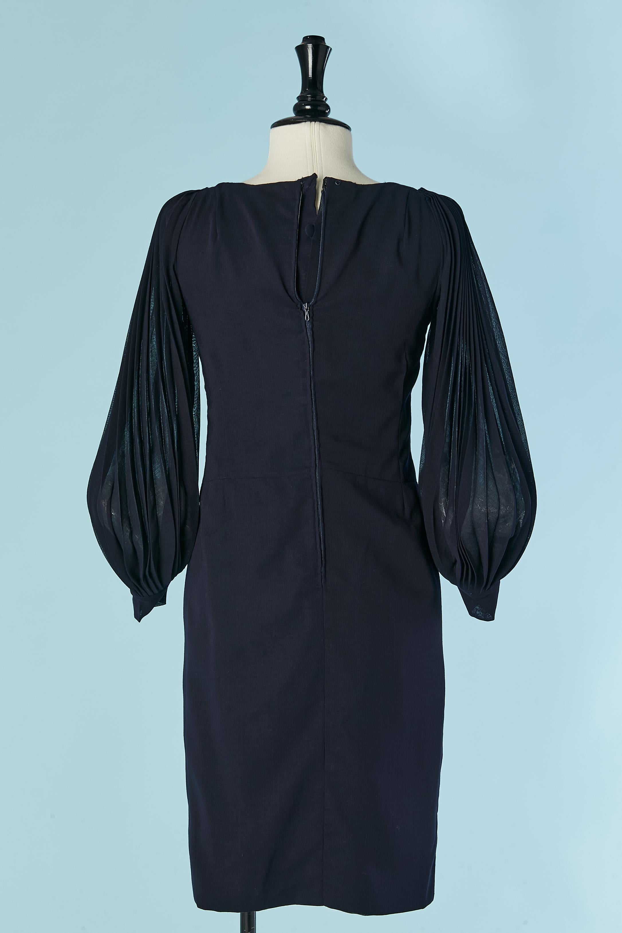 Women's Navy blue dress with sunray pleated sleeves PIERRE CARDIN For Sale