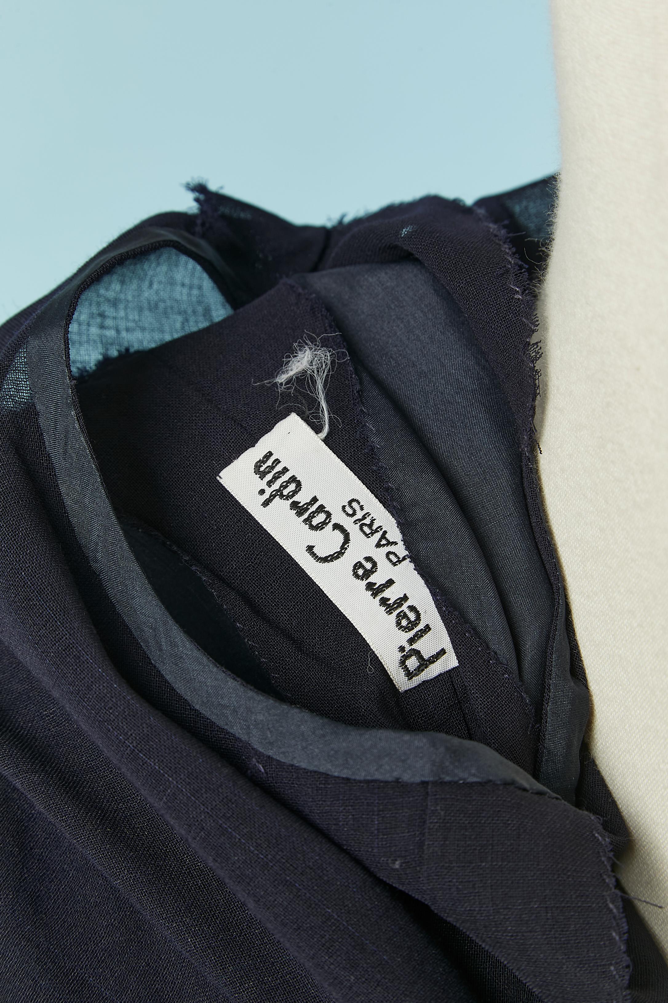 Navy blue dress with sunray pleated sleeves PIERRE CARDIN For Sale 1