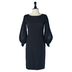 Robe bleu marine à manches plissées soleil PIERRE CARDIN