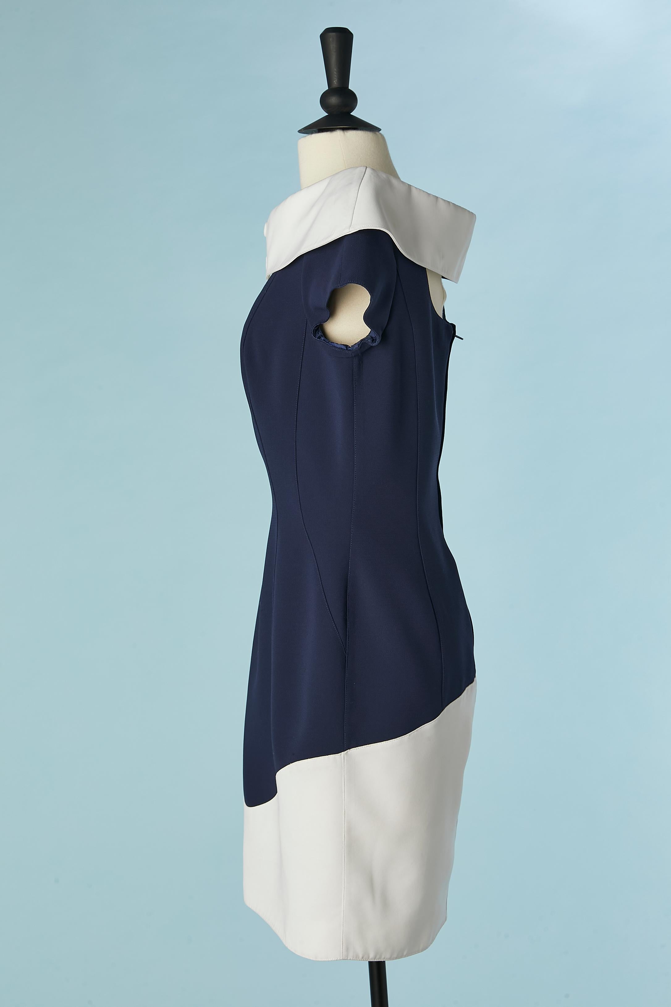 Black Navy blue dress with white collar and edge Thierry Mugler For Sale