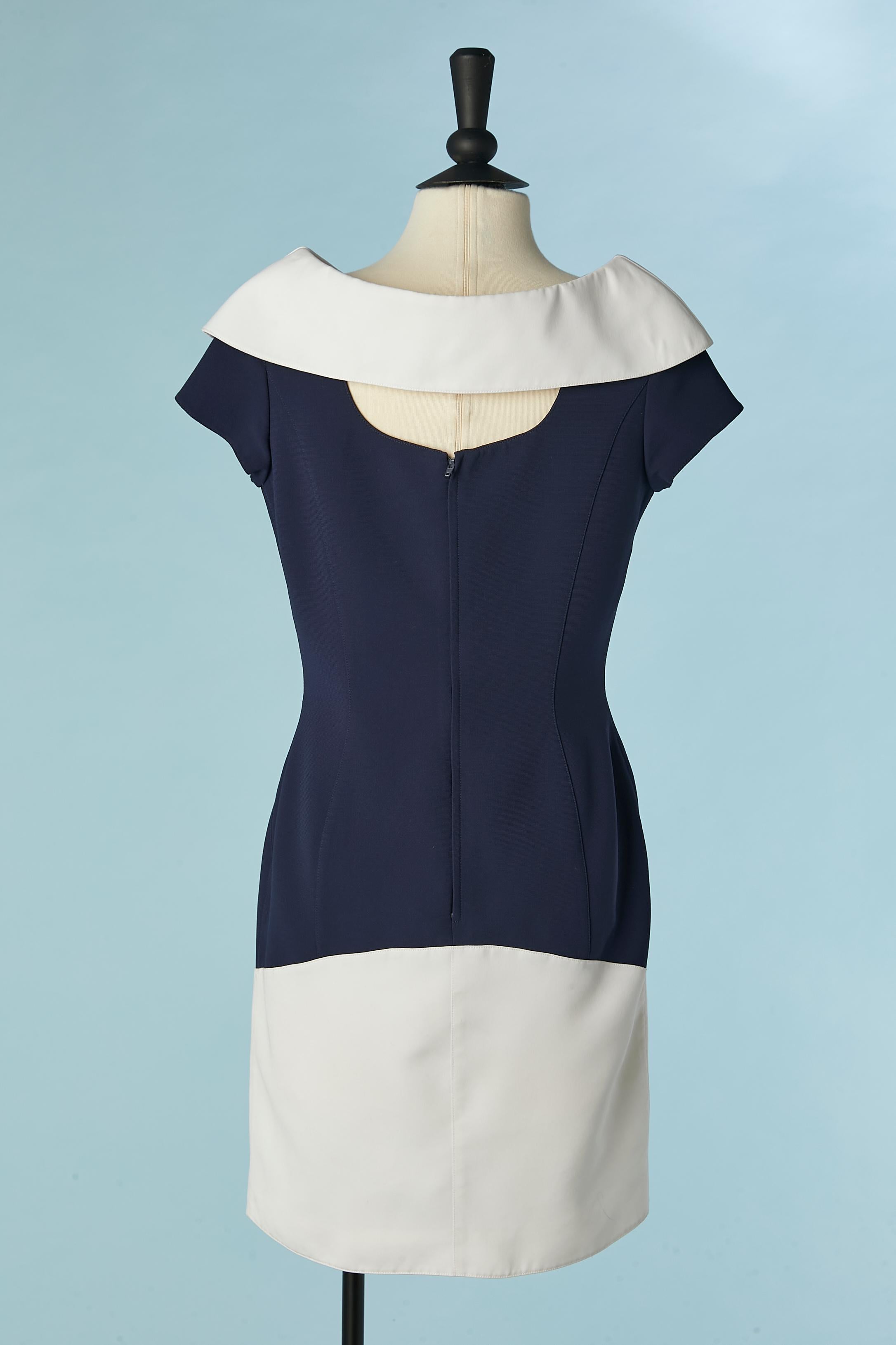 Women's Navy blue dress with white collar and edge Thierry Mugler  For Sale