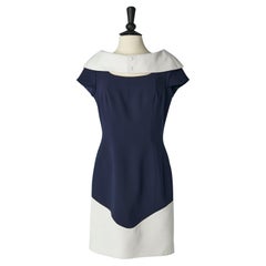 Navy blue dress with white collar and edge Thierry Mugler 