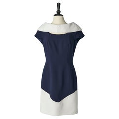 Navy blue dress with white collar and edge Thierry Mugler