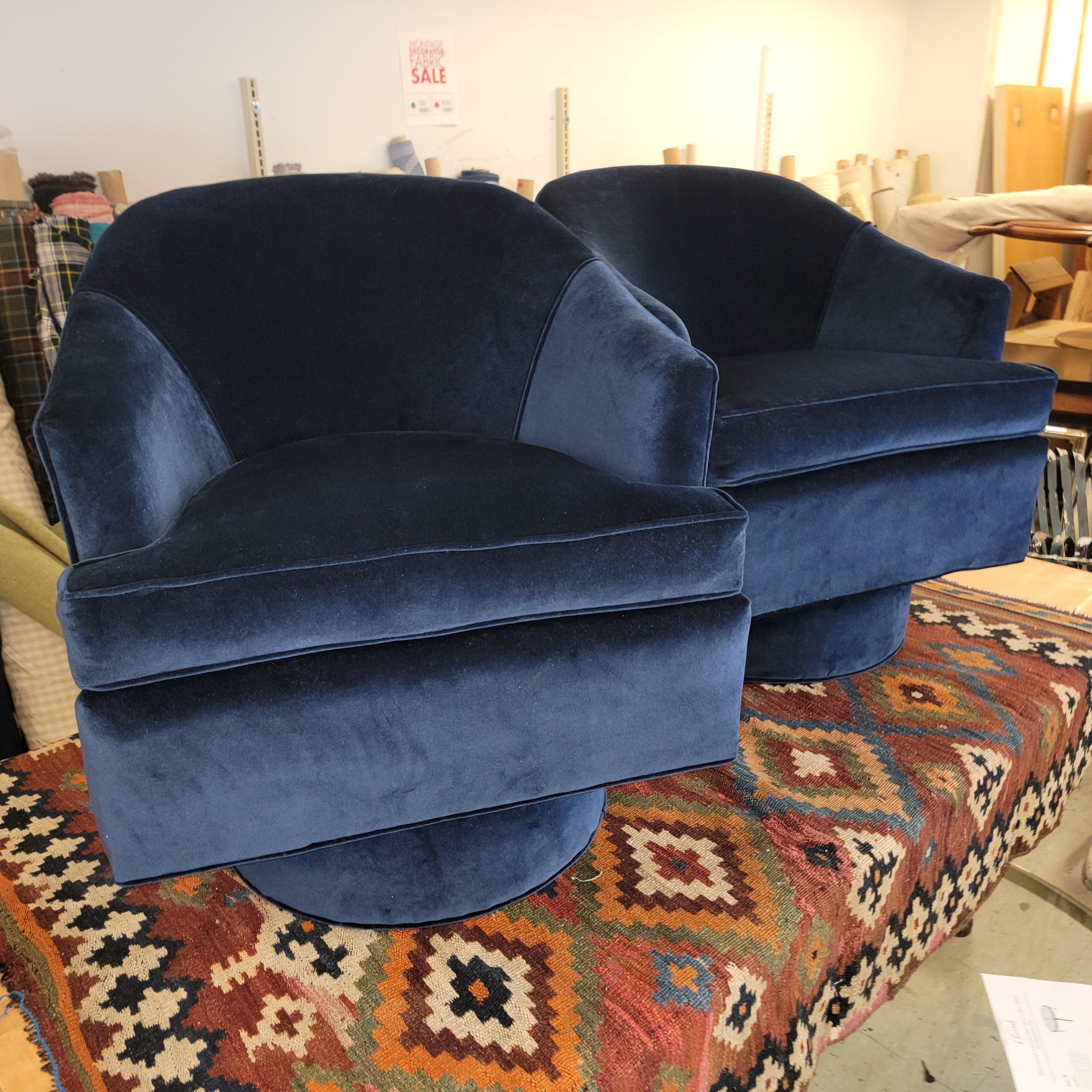 American Navy Blue Drexel Swivel Chairs For Sale
