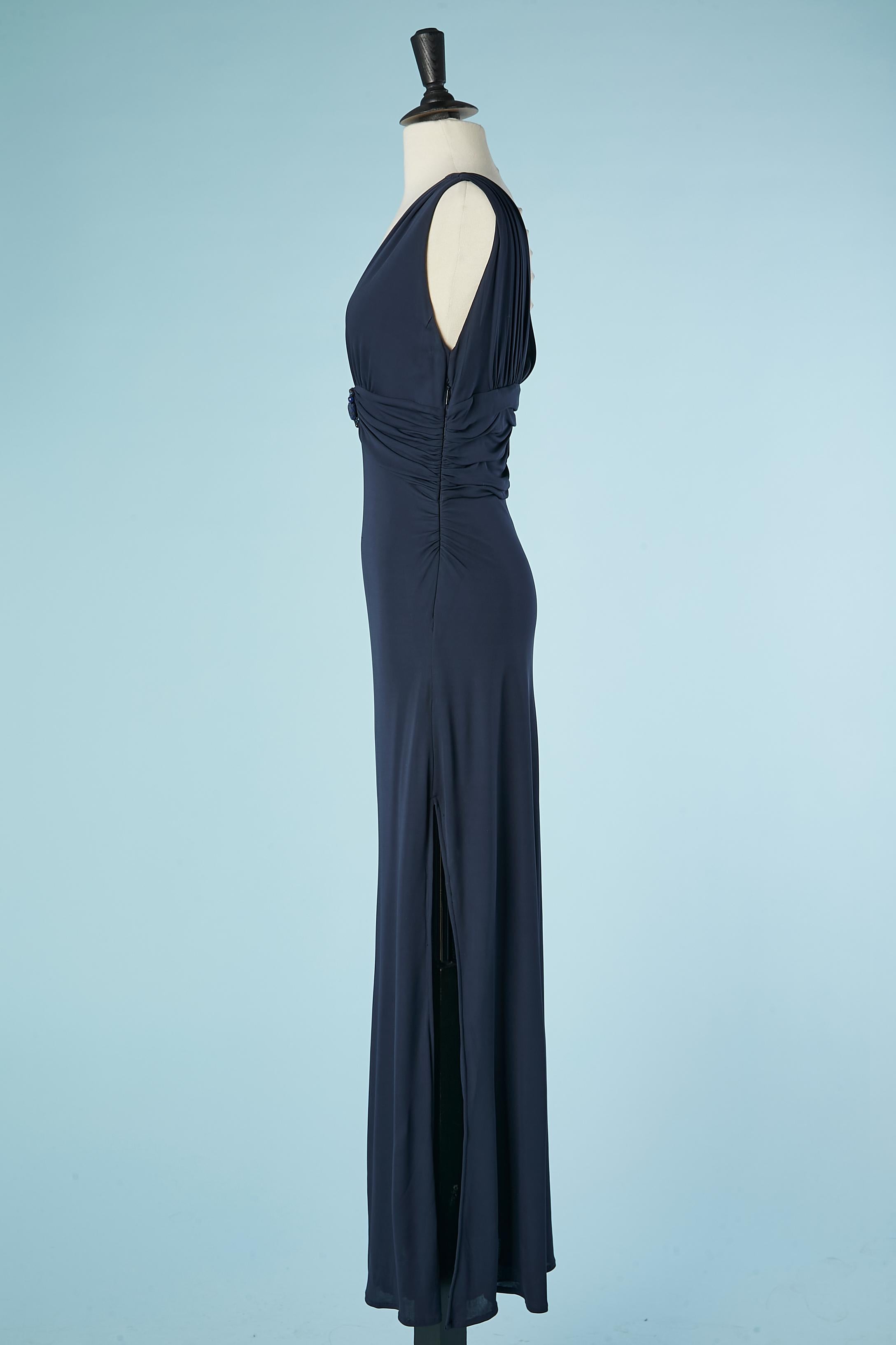 Black Navy blue evening dress draped and beadwork on the waist Roberto Cavalli  For Sale