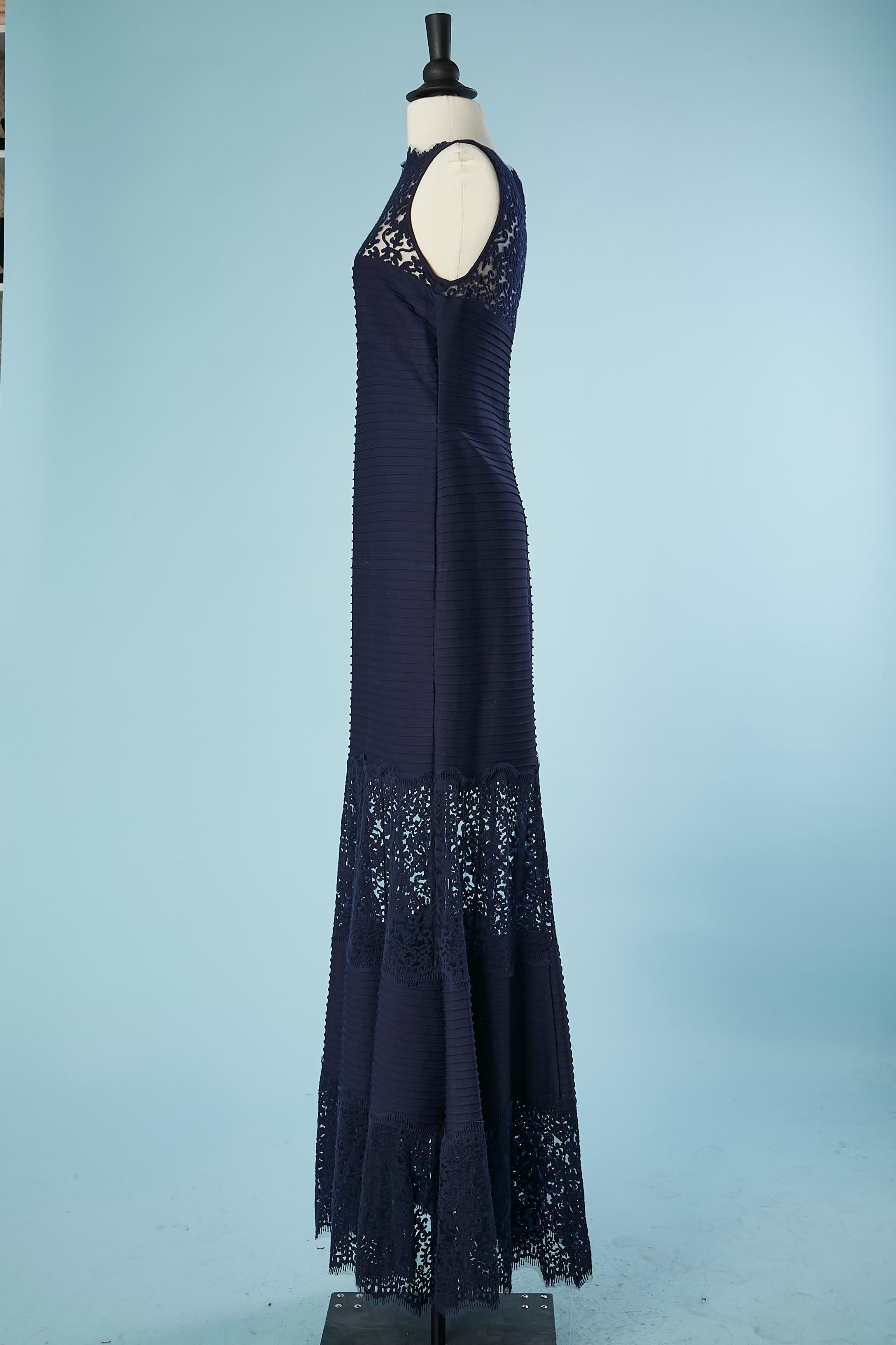 Navy blue evening dress in top-stitched jersey and lace Tadashi Shoji New  1