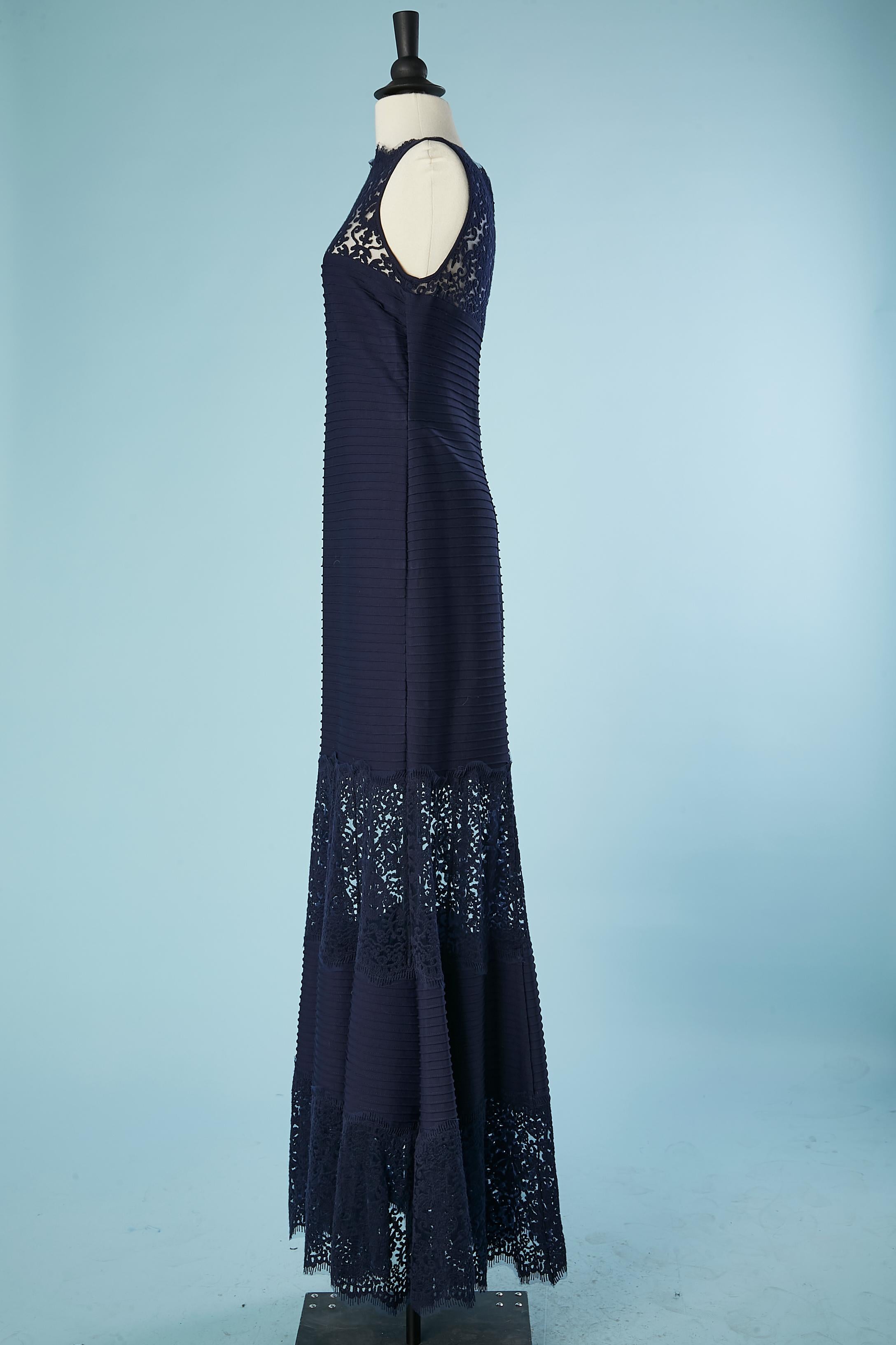 Navy blue evening dress in top-stitched jersey and lace Tadashi Shoji New  2