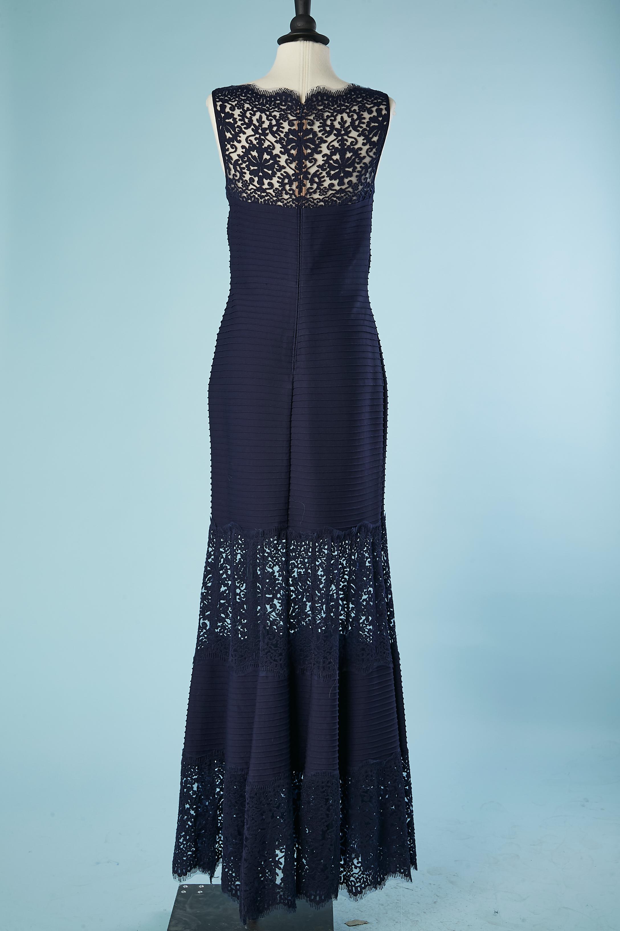 Navy blue evening dress in top-stitched jersey and lace Tadashi Shoji New  3