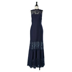 Used Navy blue evening dress in top-stitched jersey and lace Tadashi Shoji New 