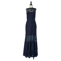 Tadashi Shoji - Robe de soirée bleu marine en jersey et dentelle cousue sur le dessus, état neuf