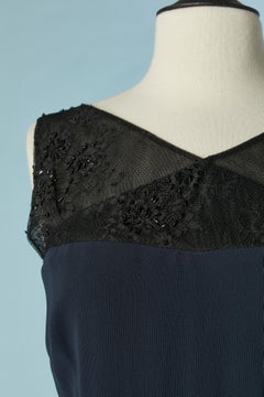 Navy blue evening dress with black lace, sequin and beads inset Lorena Sarbu