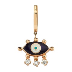 Navy Blue Evil Eye Hoop Earring 'Single' with 14k Rose Gold