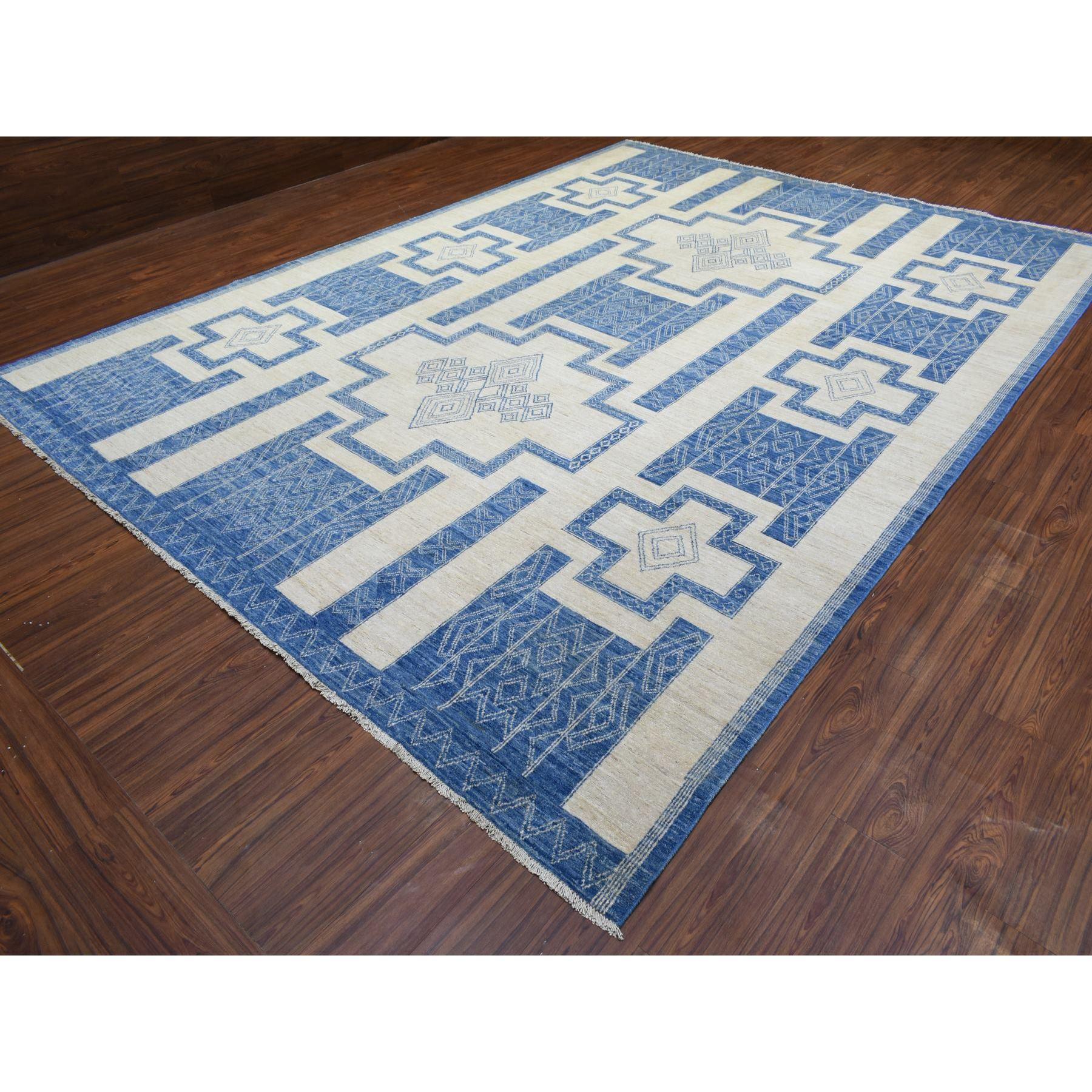 Afghan Tapis Peshawar à tissage dense en laine douce nouée à la main bleu marine 10'1