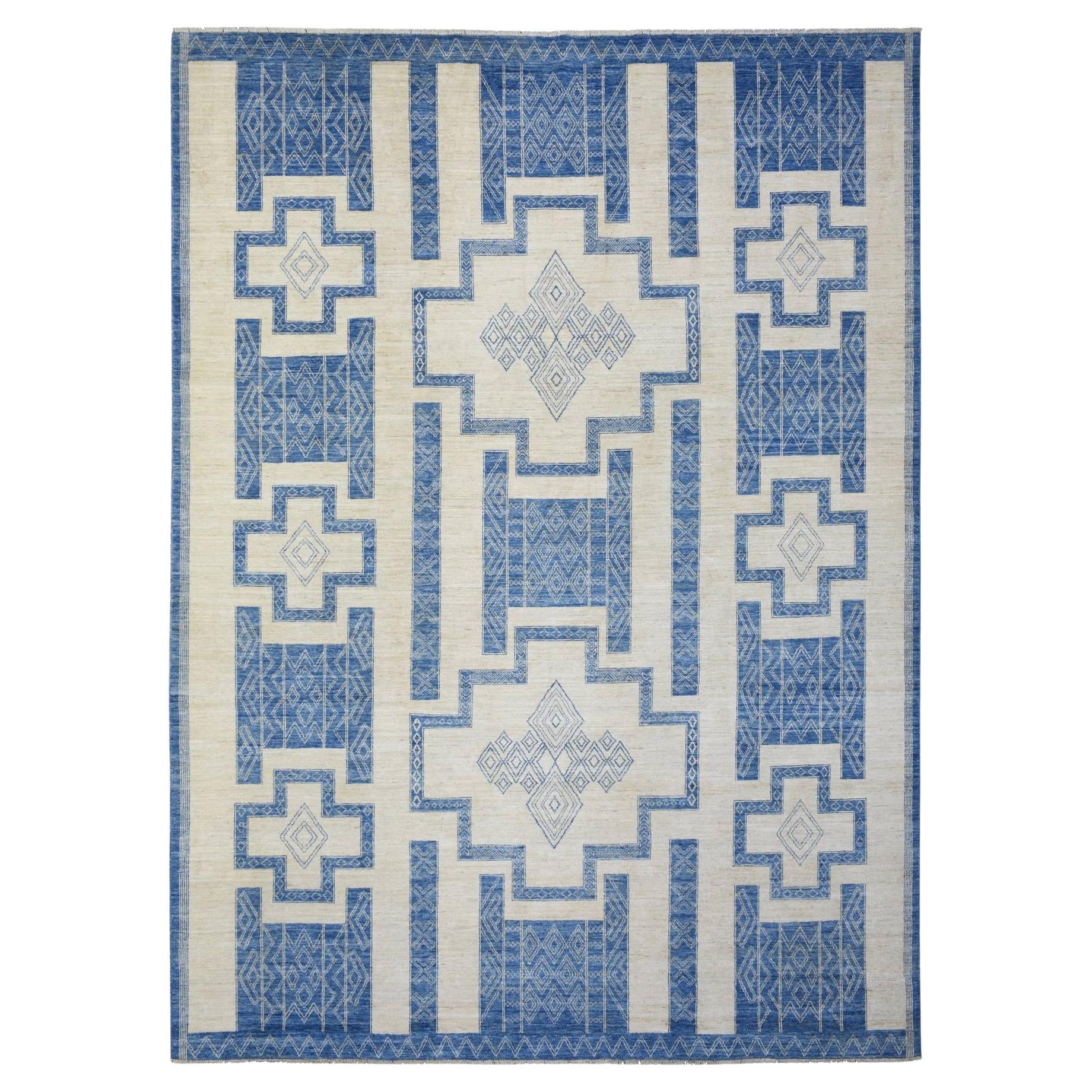 Navy Blue Fine Peshawar Dense Weave Soft Wool Hand Knotted Rug 10'1" x 13'9"