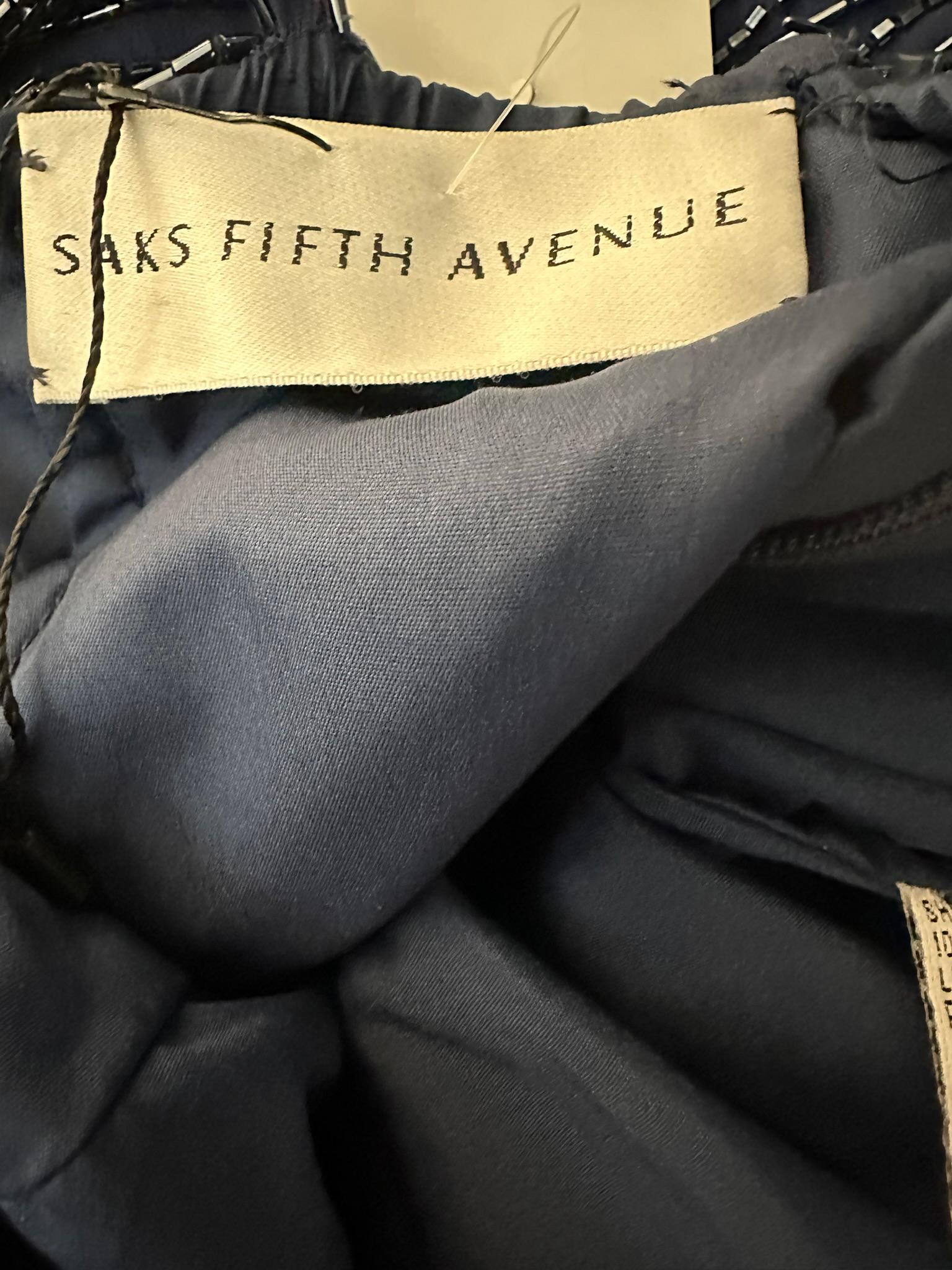Navy Blue Glass Beaded Silk Slip Dress Evening Dress Saks 5th Ave.  XS For Sale 8