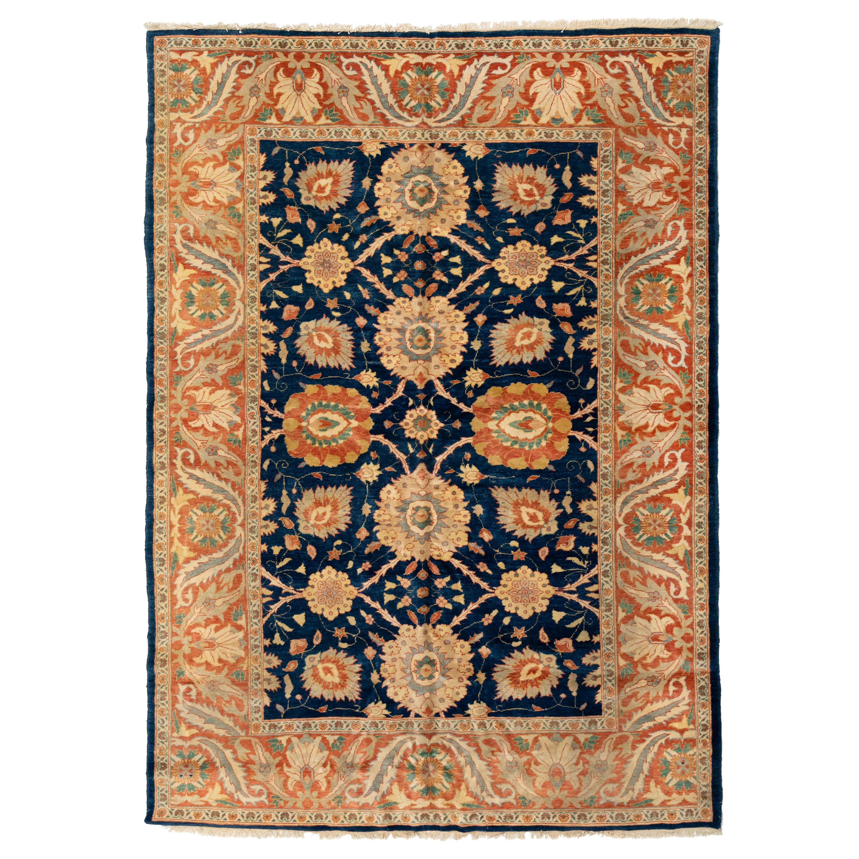 Navy Blue Gold Ivory Egyptian Rug Persian Sultanabad Design