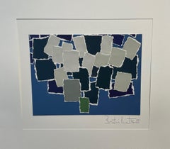 Navy, Blue, Green, Grey Paper Collage By Isabelle Bouteillet, France