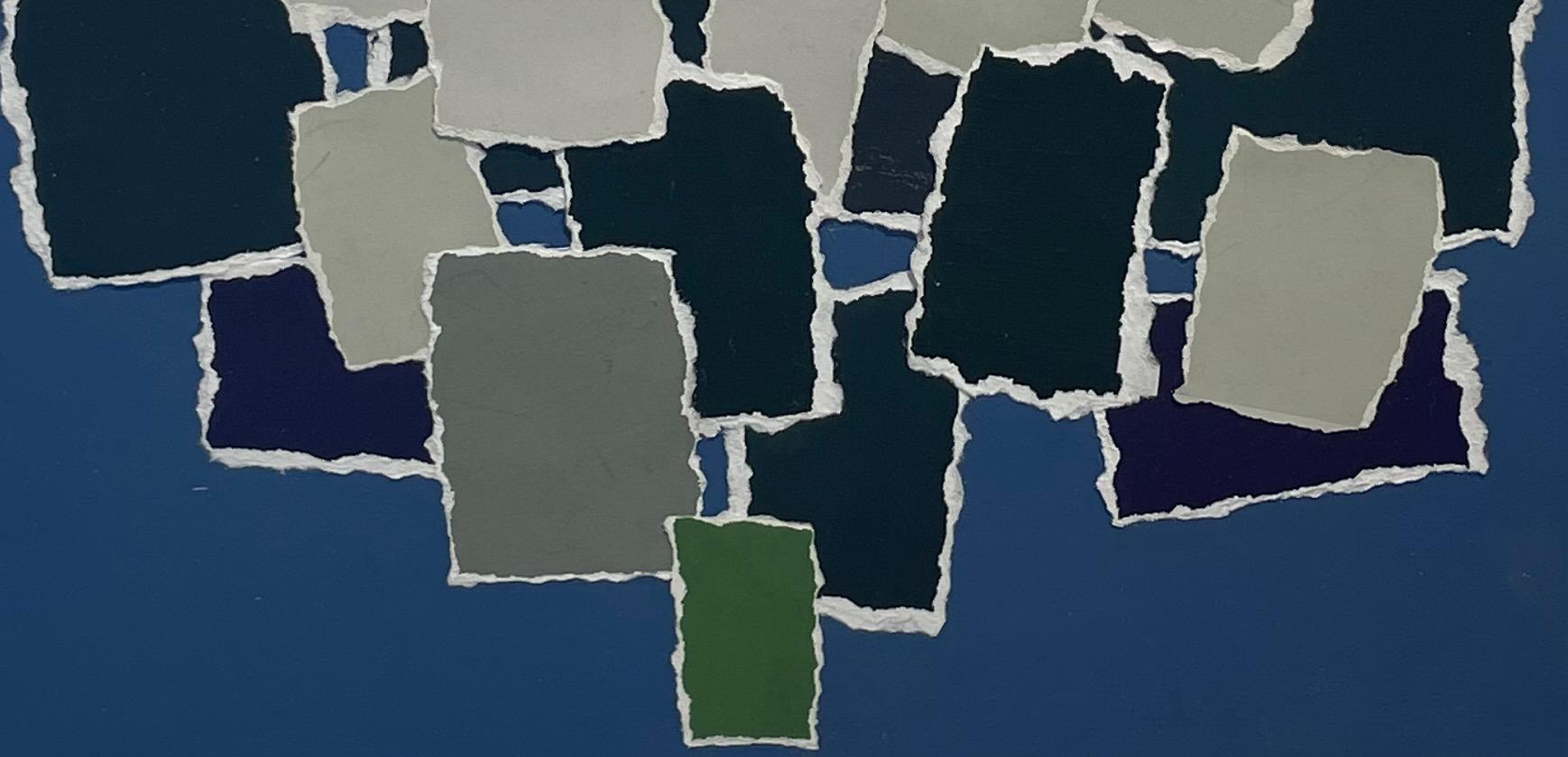 Navy, Blue, Green, Grey Paper Collage By Isabelle Bouteillet, France For Sale 1