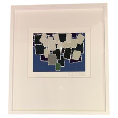 Navy, Blau, Grün, Grau Papier Collage von Isabelle Bouteillet, Frankreich