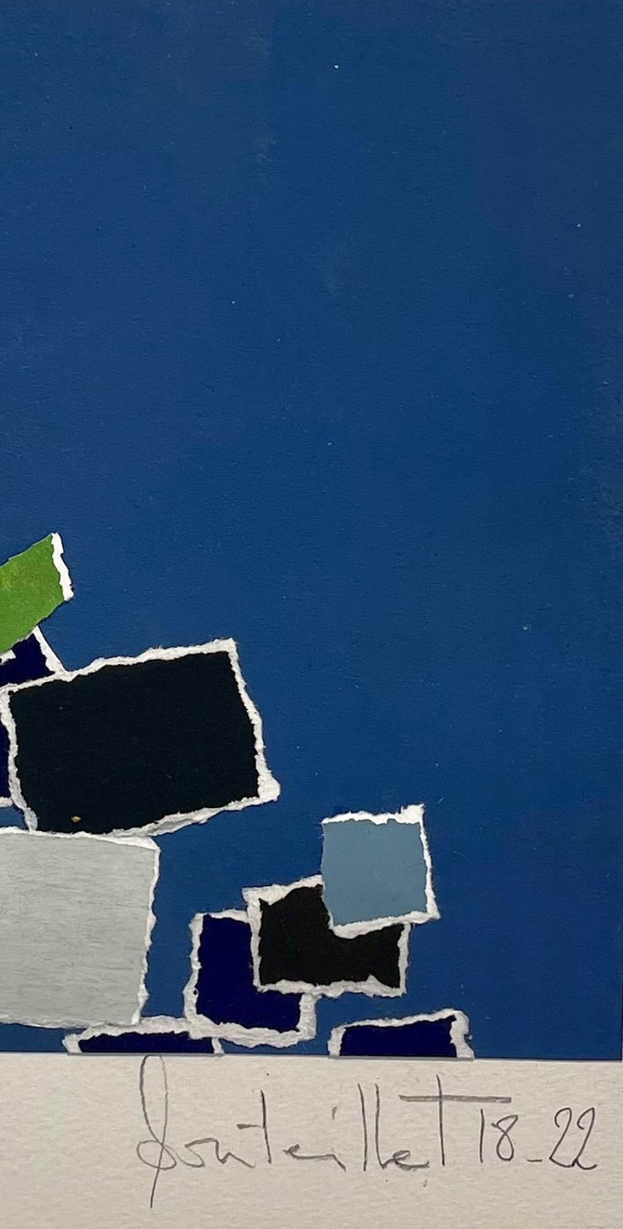 Navy, Blue, Green, Paper Collage By Isabelle Bouteillet, France In New Condition For Sale In New York, NY