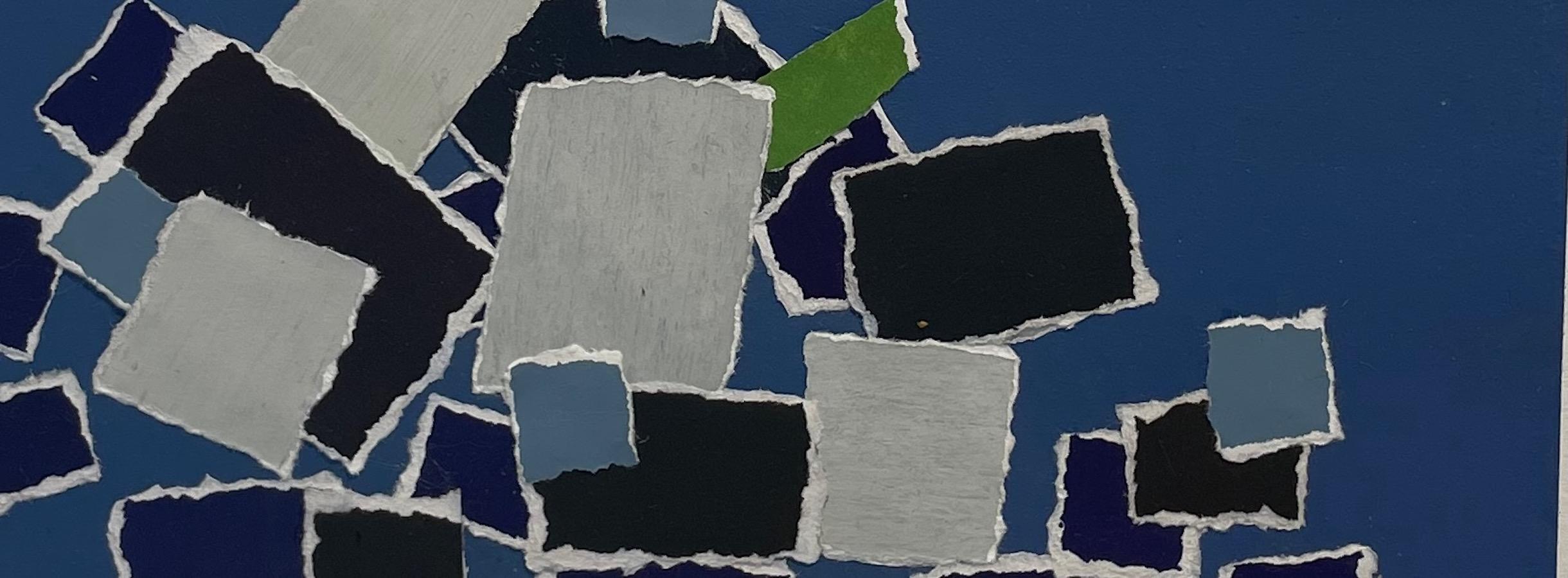 Contemporary Navy, Blue, Green, Paper Collage By Isabelle Bouteillet, France For Sale