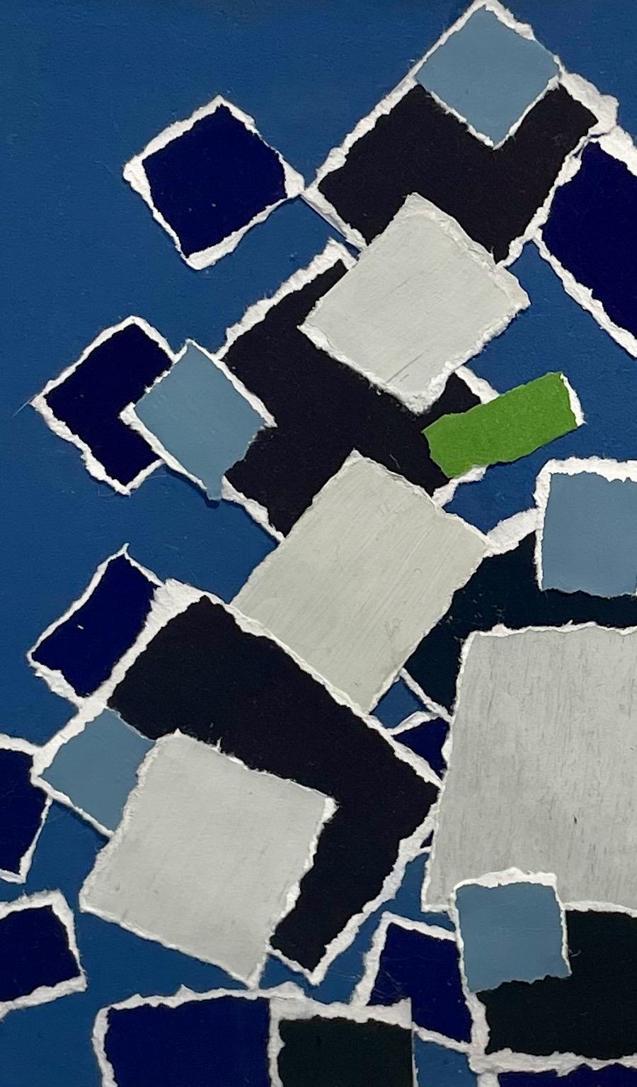 Navy, Blue, Green, Paper Collage By Isabelle Bouteillet, France For Sale 1
