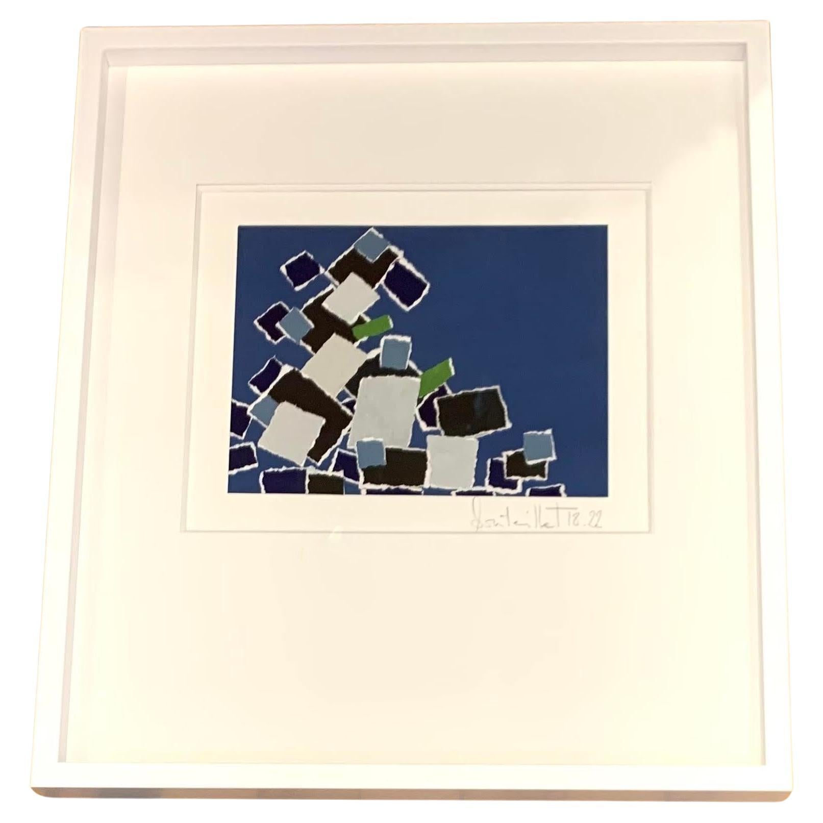 Navy, Blue, Green, Paper Collage By Isabelle Bouteillet, France For Sale