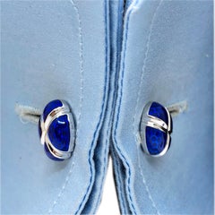 Berca Navy Blue Hand Enameled Egg Shaped Sterling Silver Cufflinks