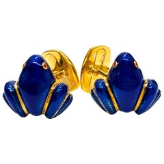 Berca Navy Blue Hand Enameled Frog Shaped Sterling Silver Gold-Plated Cufflinks