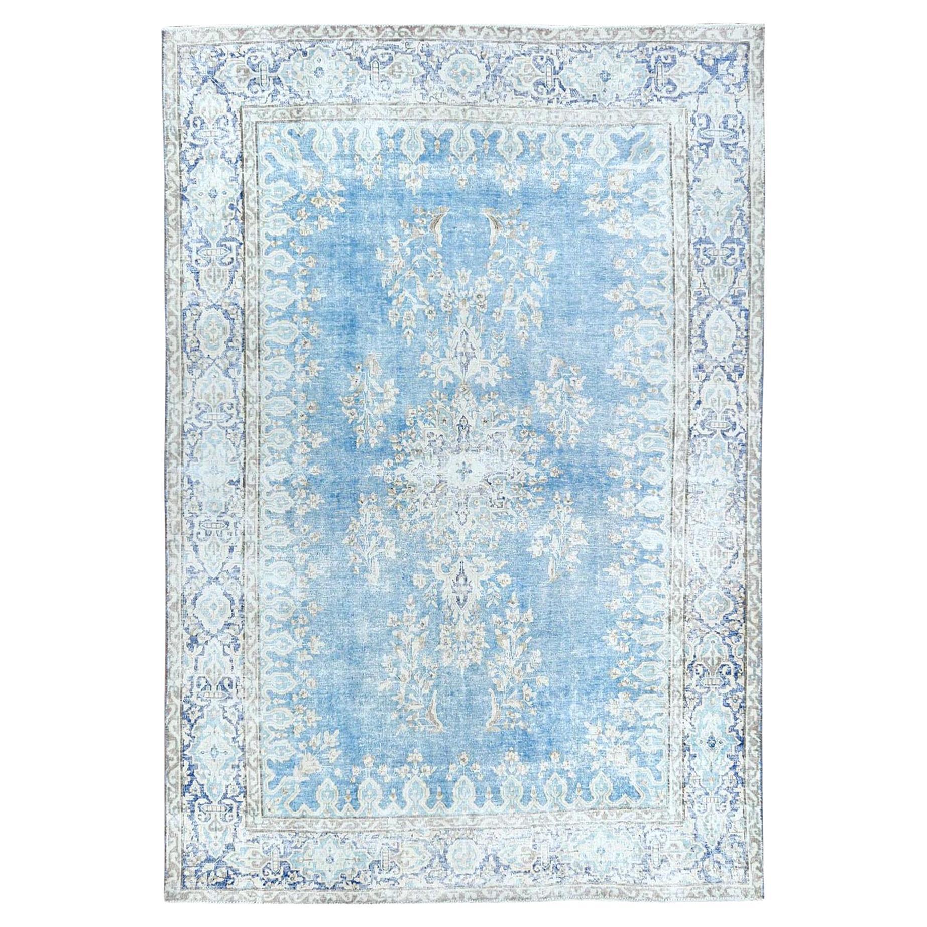 Vintage Hand Knotted Persian Shiraz with Overdyed Navy Blue Cast Worn