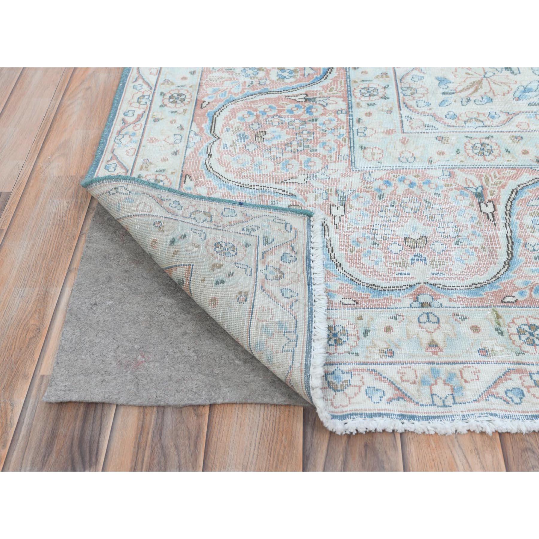 Navy Blue Hand Knotted Worn Wool Distressed Vintage Persian Kerman Rug In Good Condition For Sale In Carlstadt, NJ