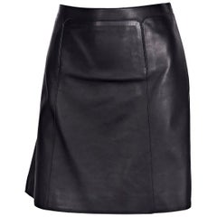 Hermes Navy Blue Leather Mini Skirt